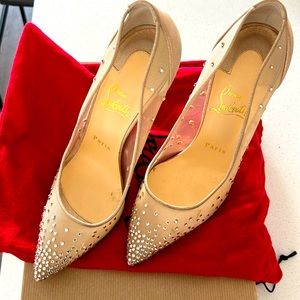Christian Louboutin Nude Heels with Crystal Embellishments
